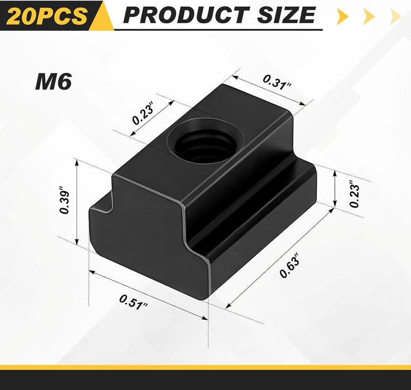 Yaocom 20 Pcs M6 T-Slot Nuts, Black Oxide Finish Table Slot, Grade 8.8, Slot Width 8 Mm/0.31", Depth 5.84 Mm/ 0.23'' for Machine Tool Tables - Image 2